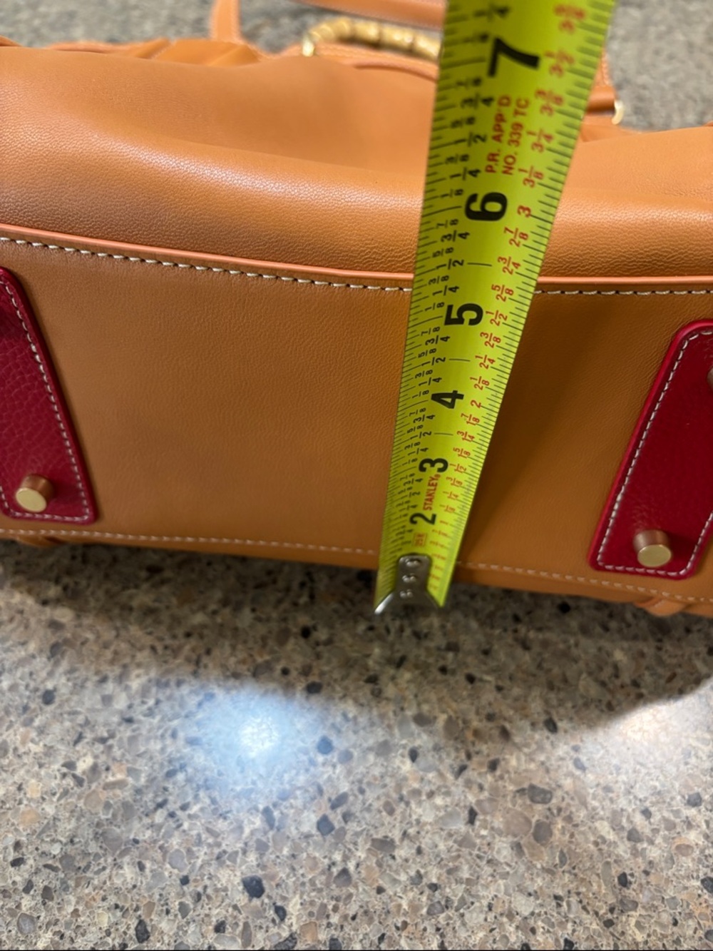J McLaughlin Classic Tan Leather Tote Bag with Bamboo Handle - Picture 7 of 8